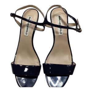 Karl Lagerfeld Black Patent Leather Heel Sandal Size‎ 10